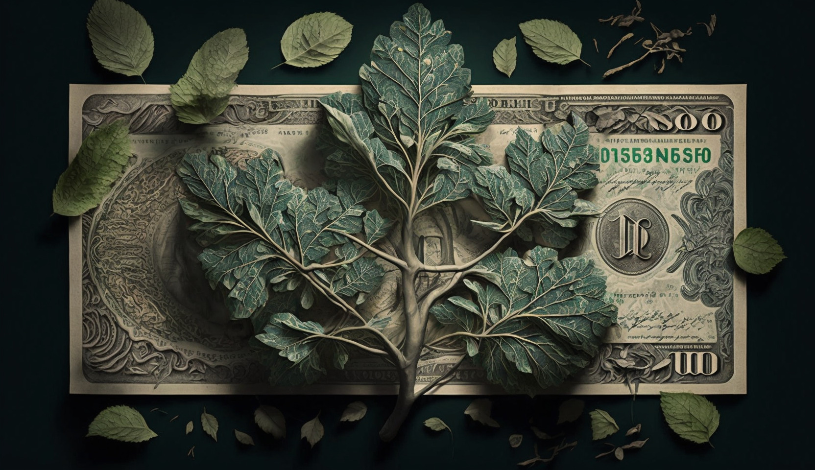 Leaves over a currency note